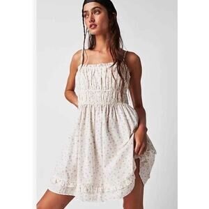 Free People Gabby Mini Dress Floral Smocked Babydoll Tunic Dress Size XL